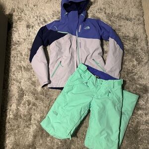 The North Face 3-in-1 ski jacket Surf green and galaxy purple (pants separate)